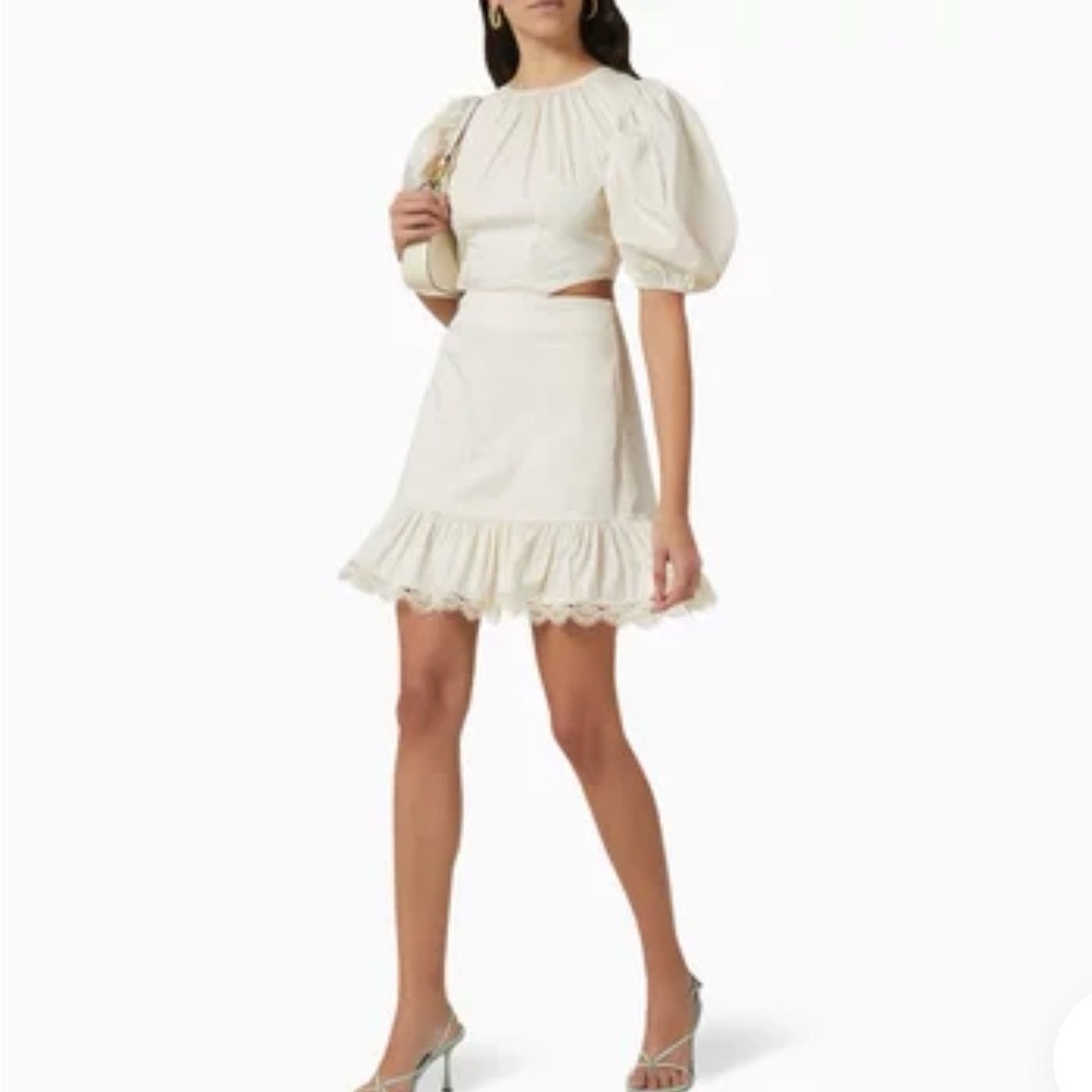 Keepsake The Label Penny Mini Dress Parchment Cream Cutout Puff Sleeve Size S